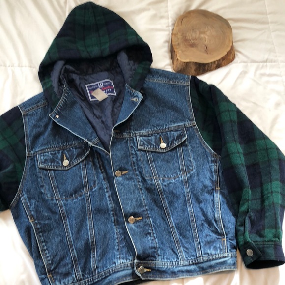 GAP Jackets & Blazers - Vintage GAP Denim/Green Plaid Flannel Quilted Coat